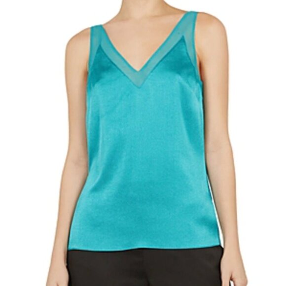 Ted Baker London Lilyane Mesh-trimmed Top In Turquoise Size 3 (US 8) - Picture 1 of 4